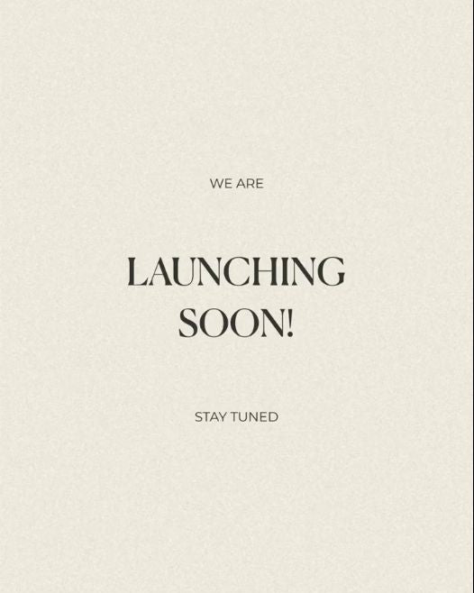 Text 'WE ARE LAUNCHING SOON! STAY TUNED' on a beige background